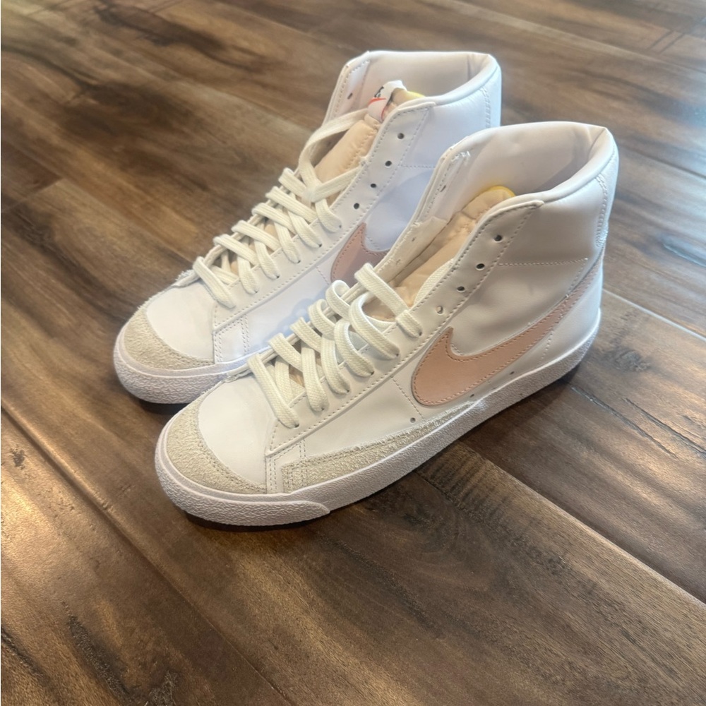 Nike Women's Cream and Pink High-Top Sneakers